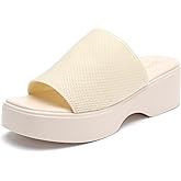 omthaka Women's Platform Heeled Mules Sandals Comfortable Slip on Block Chunky Heels Party Dress Shoes Nude 41US8.5