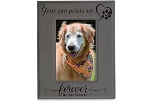 KATE POSH - Your Paw Prints are Forever in our Hearts. Engraved Leather Picture Frame. Memorial Pet Gift, Loss of Dog and Cat, Pet sympathy gift, In memory of (5" x 7" Vertical)