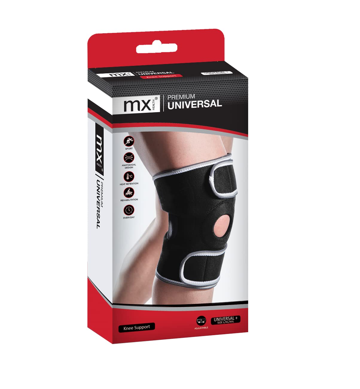 MX Health Knee Support/Brace - Premium Neoprene Brace - Adjustable Universal Size for Small/Medium/Large (S/M/L)