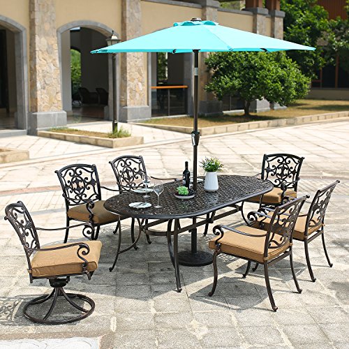 Patio Furniture Accessories Patio Furniture Sets 1 Oval Dining Table 6 Swivel Chairs Domi Outdoor Living Aluminum 7 Piece Patio Dining Set 84 X 42 Oval Table Garden Furniture Patio Furniture Accessories