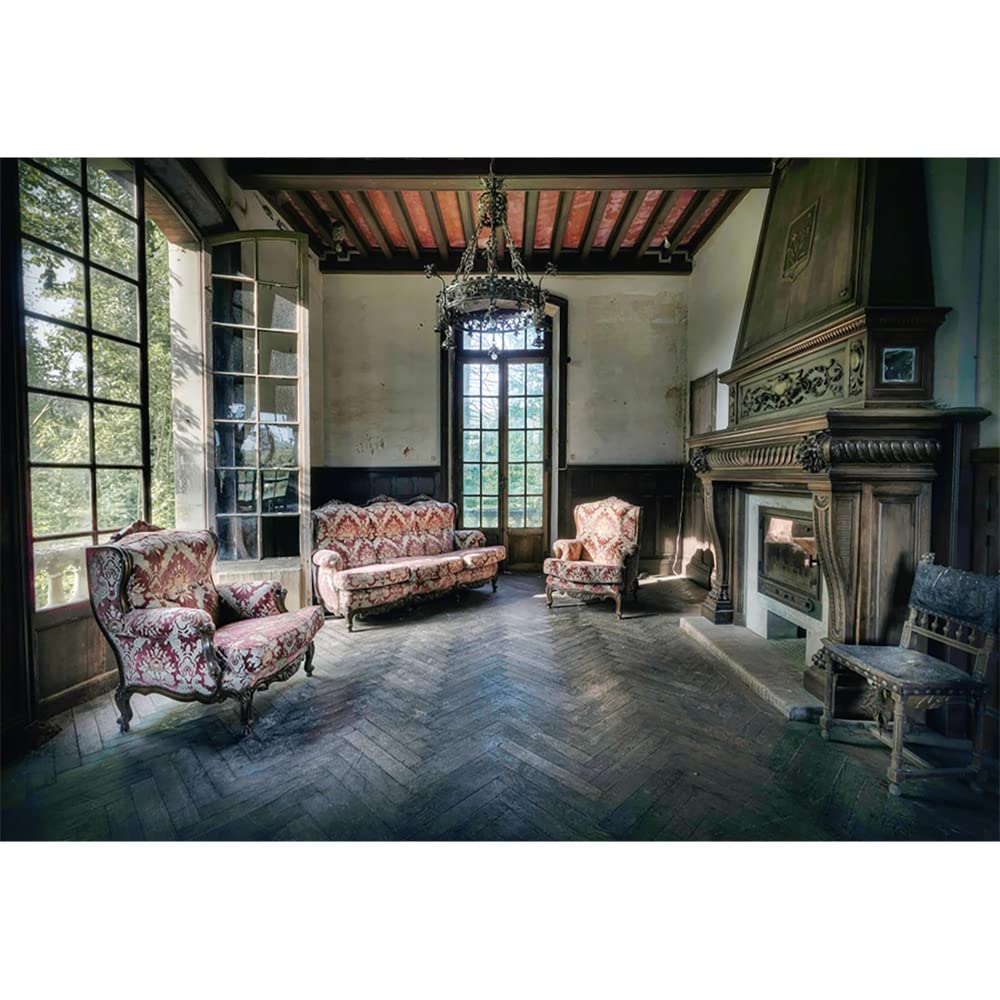 Aoihrraan 3x2,5m Classical House Interior Backdrop Vintage Fireplace Sofa Window Retro Living Room Photography Background Wedding Party Video Decoration Kids Adults Portrait Photo Studio Props