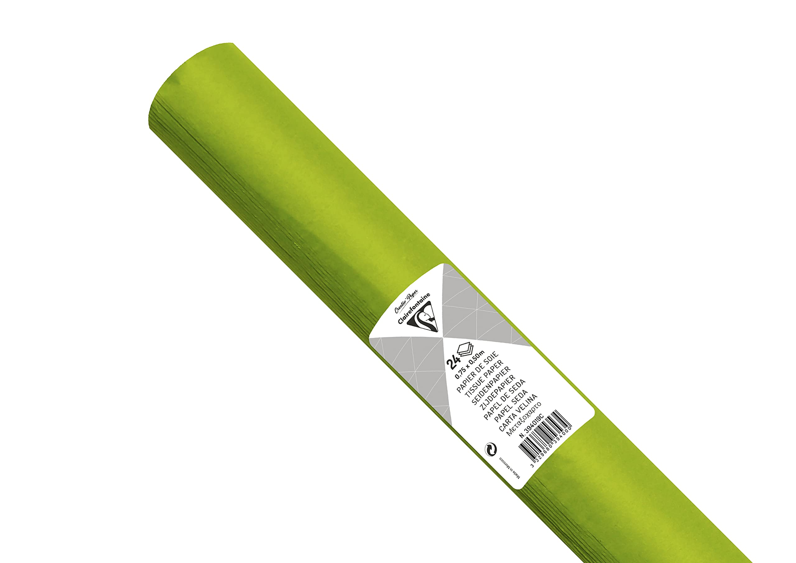 Clairefontaine 394019C Roll of 24 Sheets of Silk Paper 18g/m² Format 50x75cm Fine Delicate Resistant Creative Packaging Creative Activities Apple Green Colour