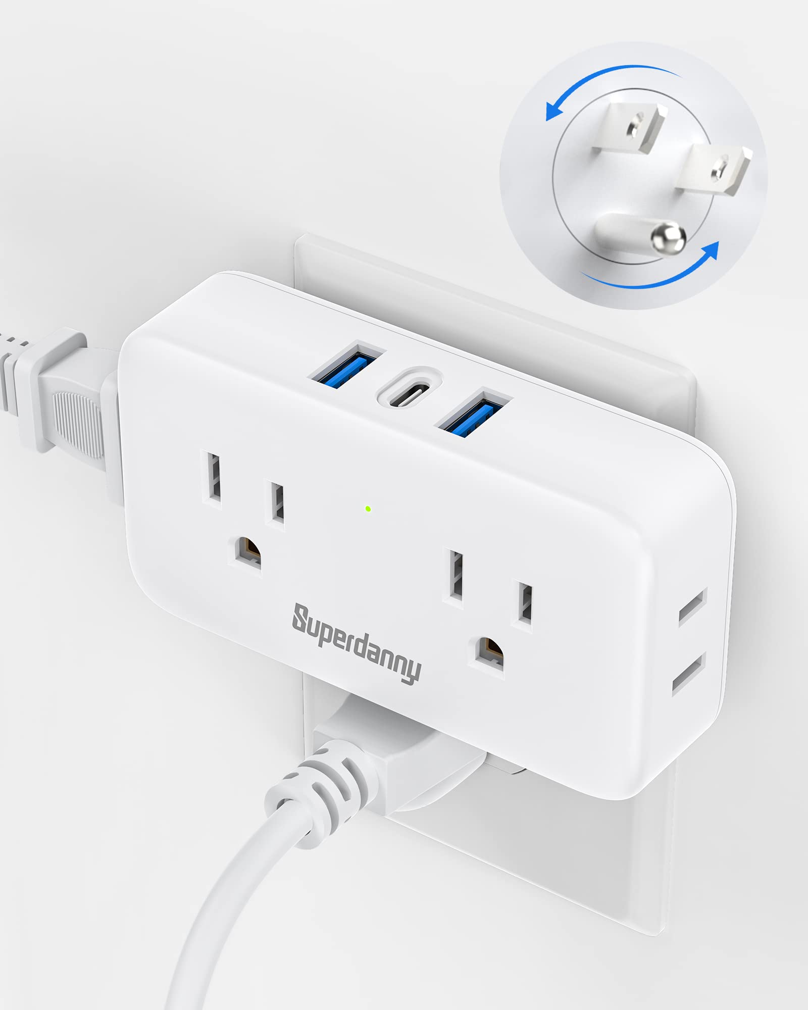 Multi Plug Outlet Extender with USB - SUPERDANNY Outlet Splitter, 4 AC ...