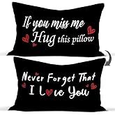 Rusenbao Long Distance Relationship Hug Miss You Throw Pillows Covers | I Miss You Throw Pillow Cover Gifts for Boyfriend Girlfriend Birthday, GF BF Couple Love Pillows Covers 12 x 20 inch