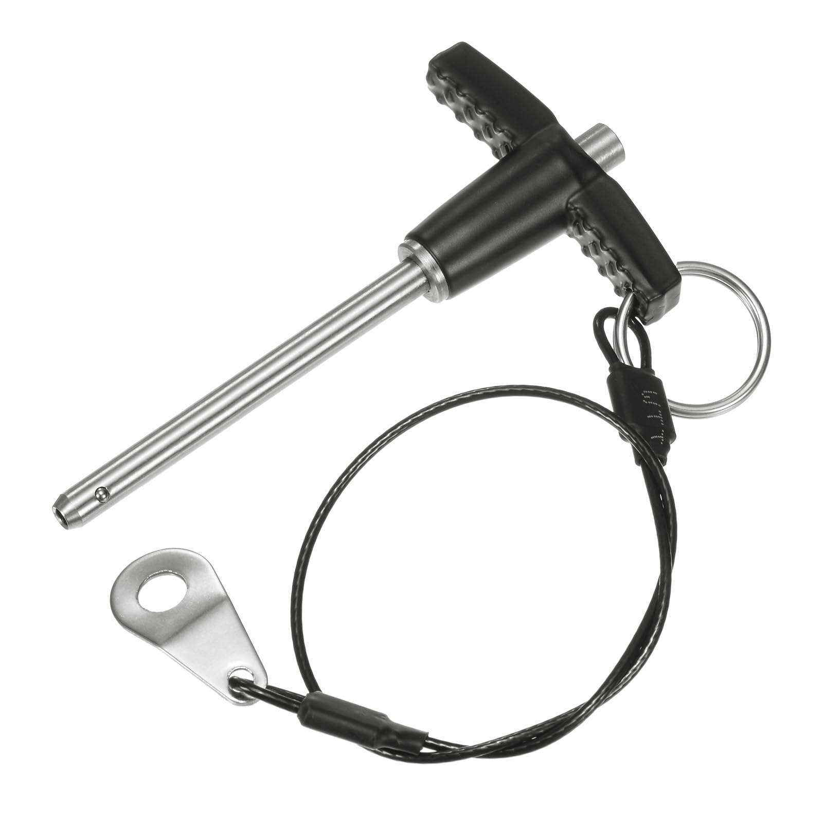 M METERXITY T Handle Lock Pin, 3/16" [5mm] Dia., 1-31/32 [50mm] Usage Length Push-Button Quick Release Locking Pins W Lanyard Cable for Speaker/Aviation/Gym/Machine [304 Stainless Steel]