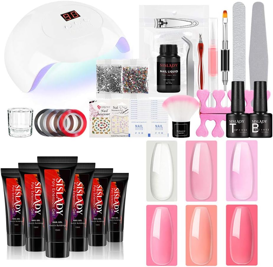 Nail Art Gel Kit 6PC Nail Extension Gel with 30W U V Nail Lamp LED Poly Nail Gel Kit Manicure Nail Art Tools Set