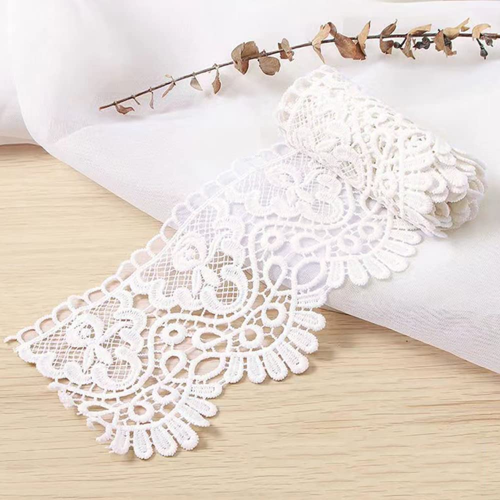 1 Yard 10 cm Wide Milk Silk Vintage Lace Trim Lace Border Embroidery Decorative Ribbon Lace Flower Ribbon Border for Sewing Craft Lingerie Wedding Dress Wedding Home Decoration White