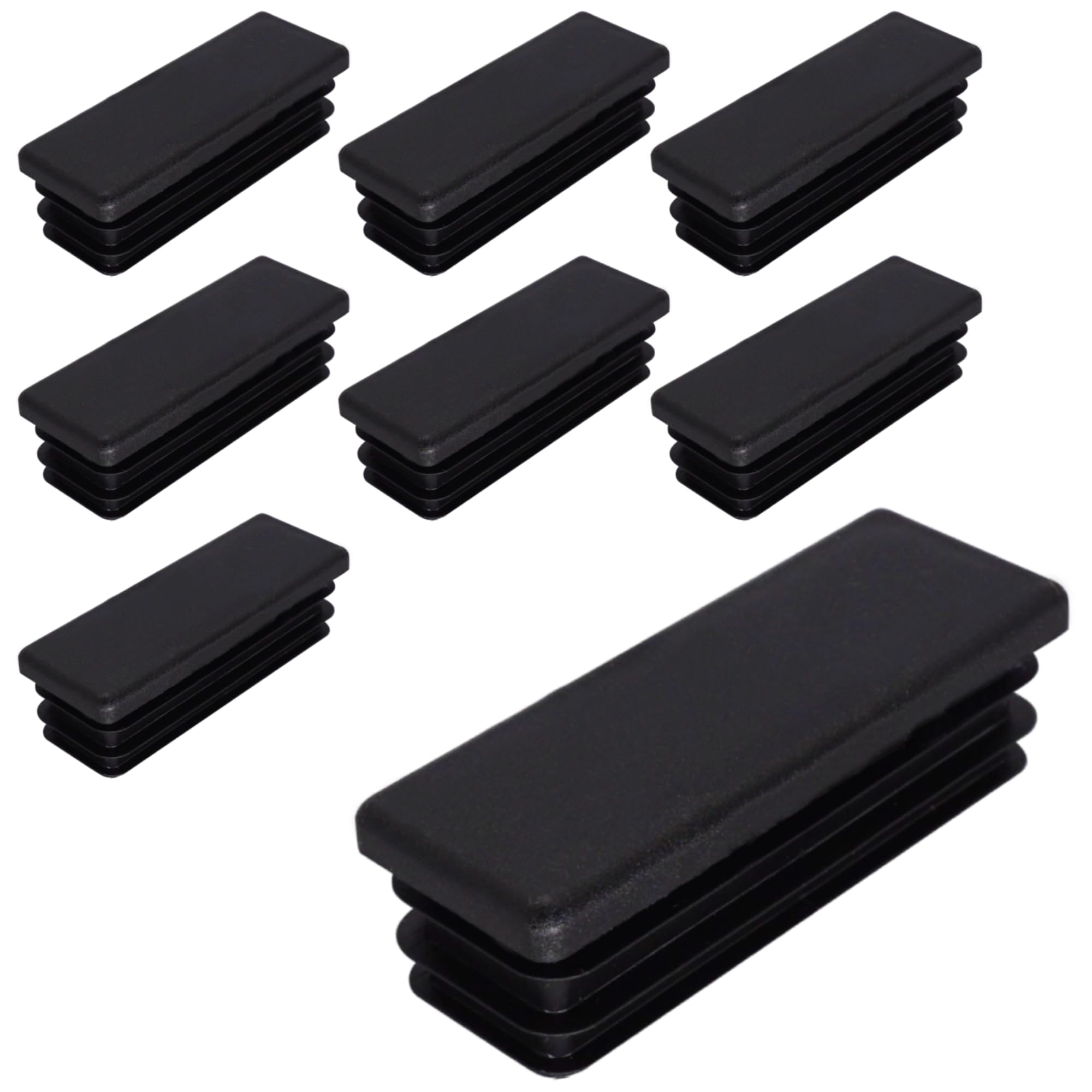 SKIR'CO (8 pcs) Rectangular Plastic Plugs 25 x 80 mm, Mat Tube End Caps, Rectangle Tube Inserts, Fence Post Plugs, Black RAL 9005
