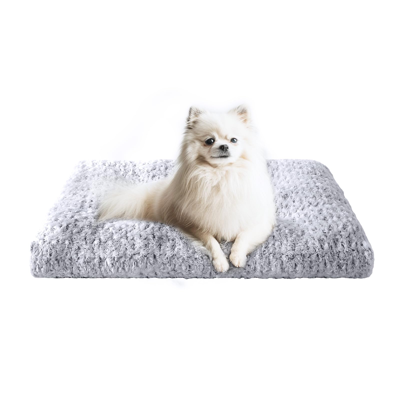 Photo 1 of JOLLYVOGUE Washable Dog Bed for Crate, Deluxe Rose Plush Dog Crate Beds for Small Medium Large Size Dogs, Anti-Slip Soft Comfy Pet Kennel Pad, Fits Kennel Cage and Cat Bed Mat, 23" X 18", Gray