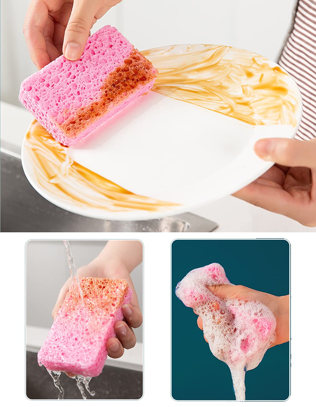 METUUTER 12-Count Kitchen Sponges- Compressed Cellulose Sponges Non-Scratch Natural Dish Sponge for Kitchen Bathroom Cars, Funny Cut-Outs DIY for Kids