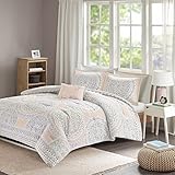 Comfort Spaces - Adele Comforter Set - Cute 4 Pieces Girls Bedding Set - Blush & Grey Color - Full / Queen Size, includes 1 Comforter, 2 Shams, 1 Decorative Pillow
