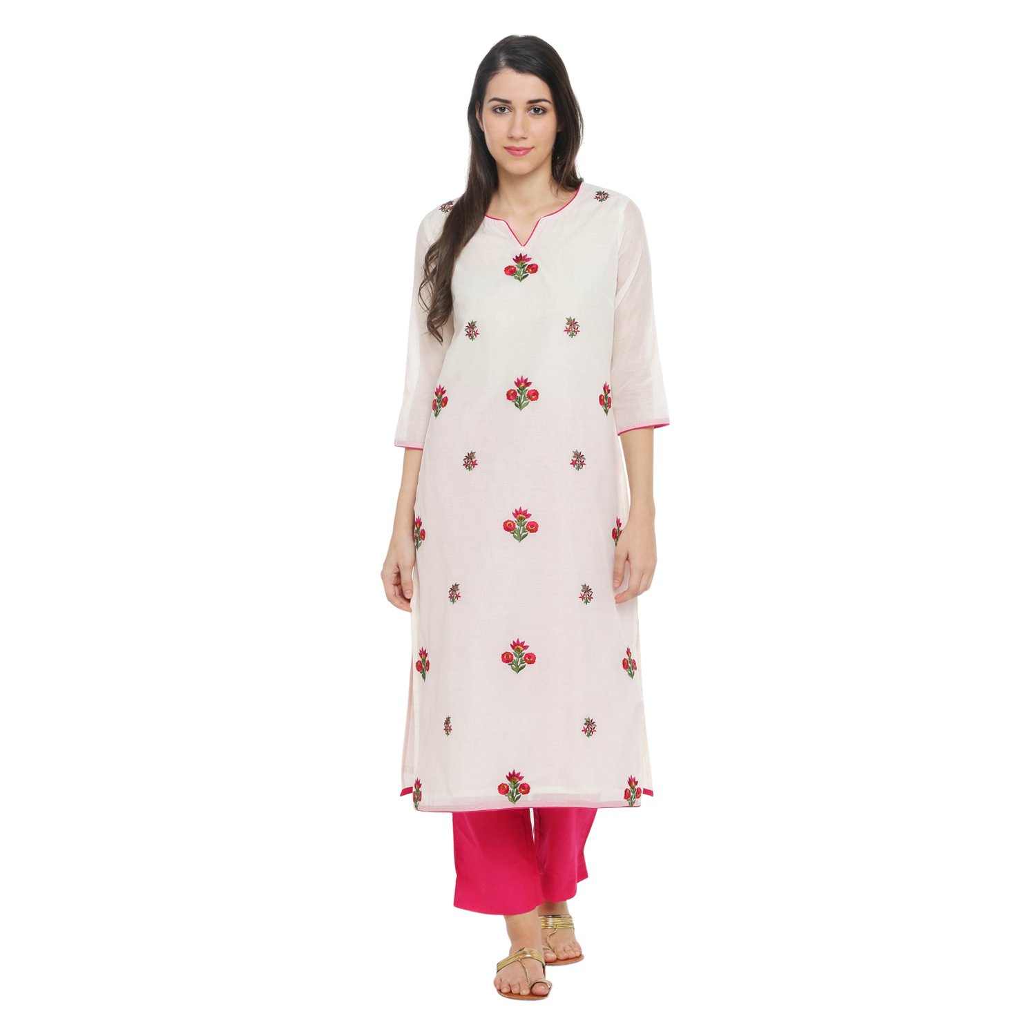 trishaa by pantaloons women's chanderi straight pant kurta set