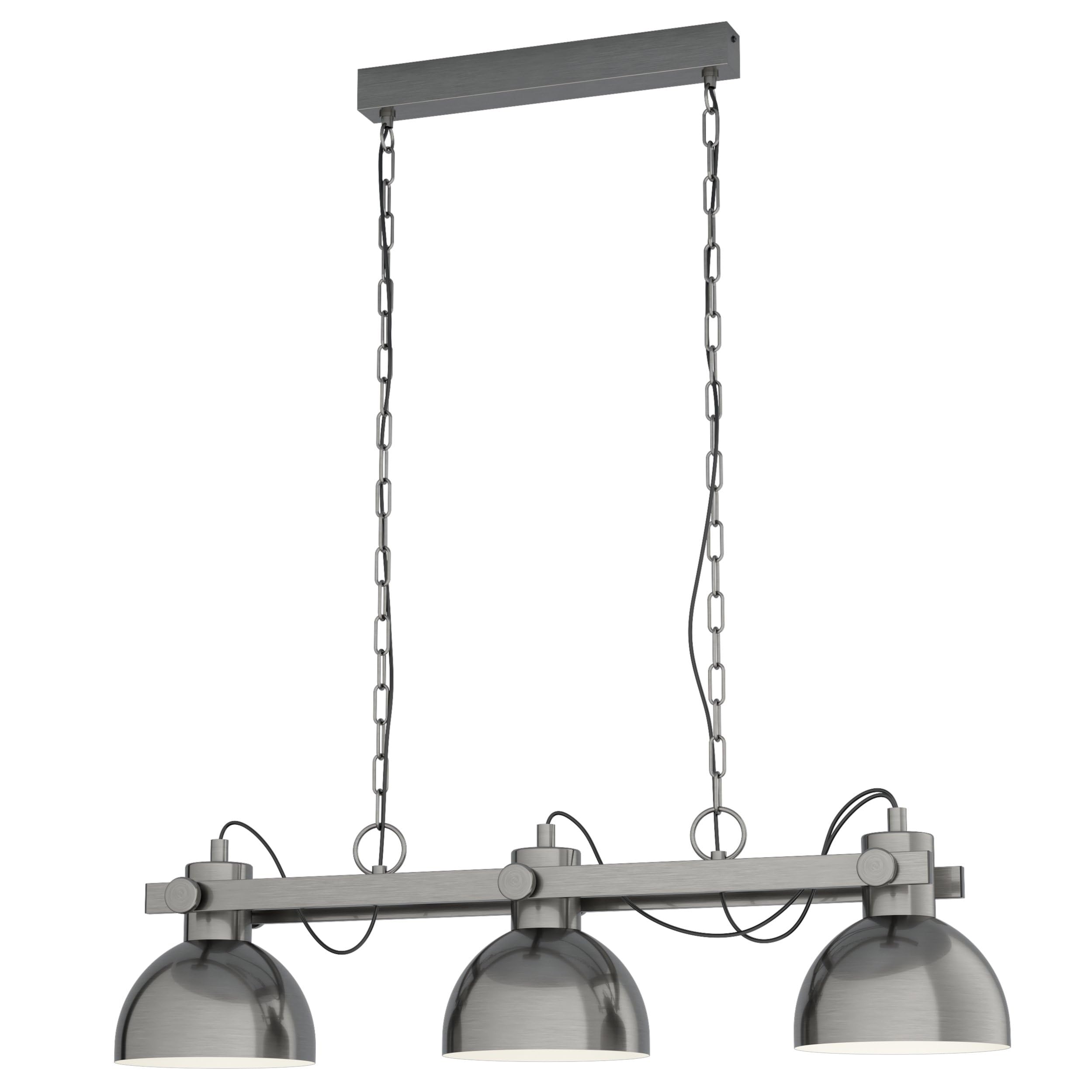 Eglo Pendant Lamp Lubenham, 3-Light Vintage Hanging Lamp in Industrial Style, Retro Steel Pendant Light, Colour: Matte Nickel, Cream, Socket: E27