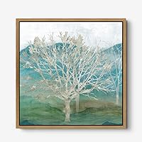 Framed Canvas Wall Art Gold Trees and Colorful Landscape Canvas Prints Home Artwork Decoration for Living Room,Bedroom - 16x16 inches