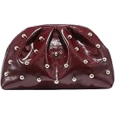 QWINEE Women's Elegant Studded Clutch Bag Magnet Ruched Bags Retro Vintage Evening Handbag