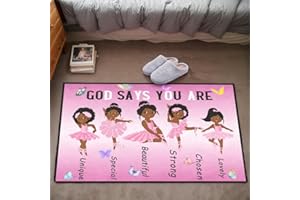 FJKJHKGJ African American Black Girl Rugs for Bedroom God Says You are Pink Girls Floor Rug for Living Room Ballerina Princess Carpets for Entrance Religious Room Decor Gift, 35" x 23" (2 x 3 Feet)