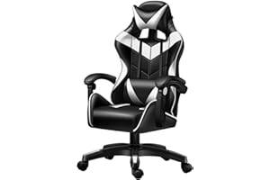 JaxSteam Gaming Chair Office Chair High Back Computer Leather Desk Chair Racing with Swivel with Headrest and Lumbar(Black and White, 03)