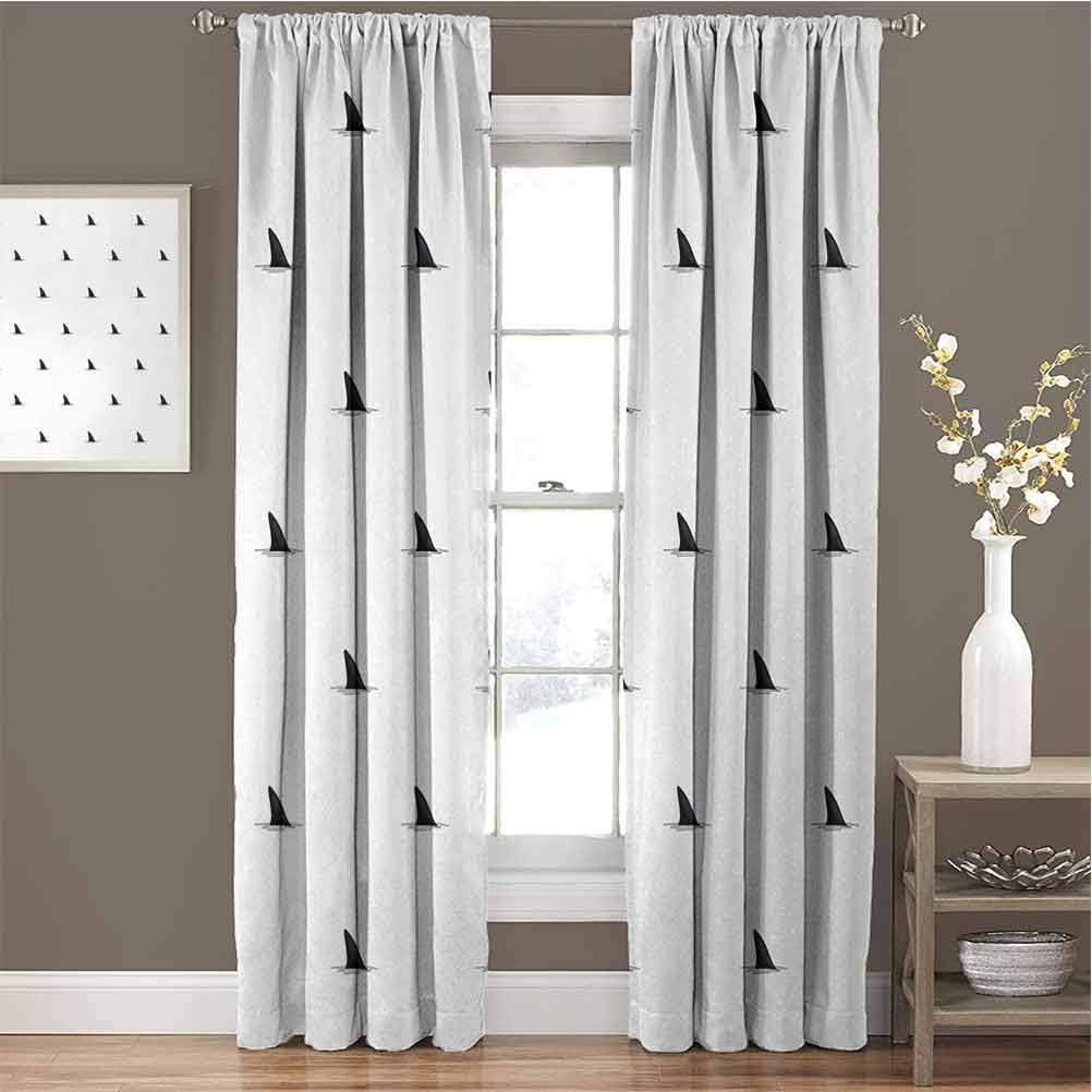 GUUVOR Sea Animals Room Darkened Curtain Pattern of Shark Fins Speedy Fish Hunting Minimalistic Design Artwork Print Insulated Room Bedroom Darkened curtainsW84 x L84 Inch Black White
