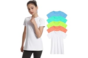 Orrstarry 5 Pack Girls Athletic Shirts Short Sleeve Dry Fit Sports T-Shirts Crew Neck Activewear Tees Tops for Kids Teens