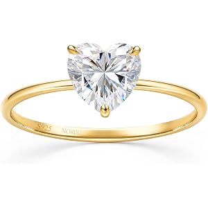 NORBU Moissanite Promise Rings for Her, 0.8CT D Color VVS1 Heart Cut Moissanite Engagement Rings for Women, 18K Gold Plated 9
