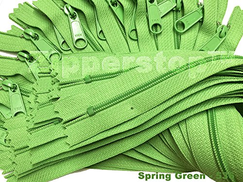 Zipperstop 15Pcs 18 Inch YKK FASHION TREND COLOR #4.5 Long Pull Handbag Zippers Made in USA in White Cord W/Piping Vinyl Cylinder Bag (Spring Green - 536)