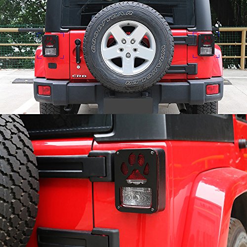 KUJOOY Tail Light Guard Cover Rear Lamp Protector Trim Dog Paw for 2007-2016 Jeep Wrangler (Black)
