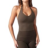 YEOREO Women's Halter Crop Top V Neck Workout Going Out Tank Top Hazel Padded Sleeveless Backless Trendy Summer Camisole