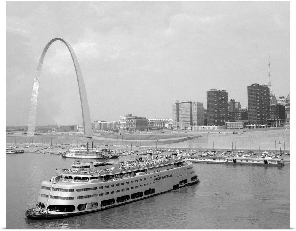 GREATBIGCANVAS 1960's St. Louis Missouri Gateway Arch Skyline Mississippi River Ss Admiral Casino Poster Print.