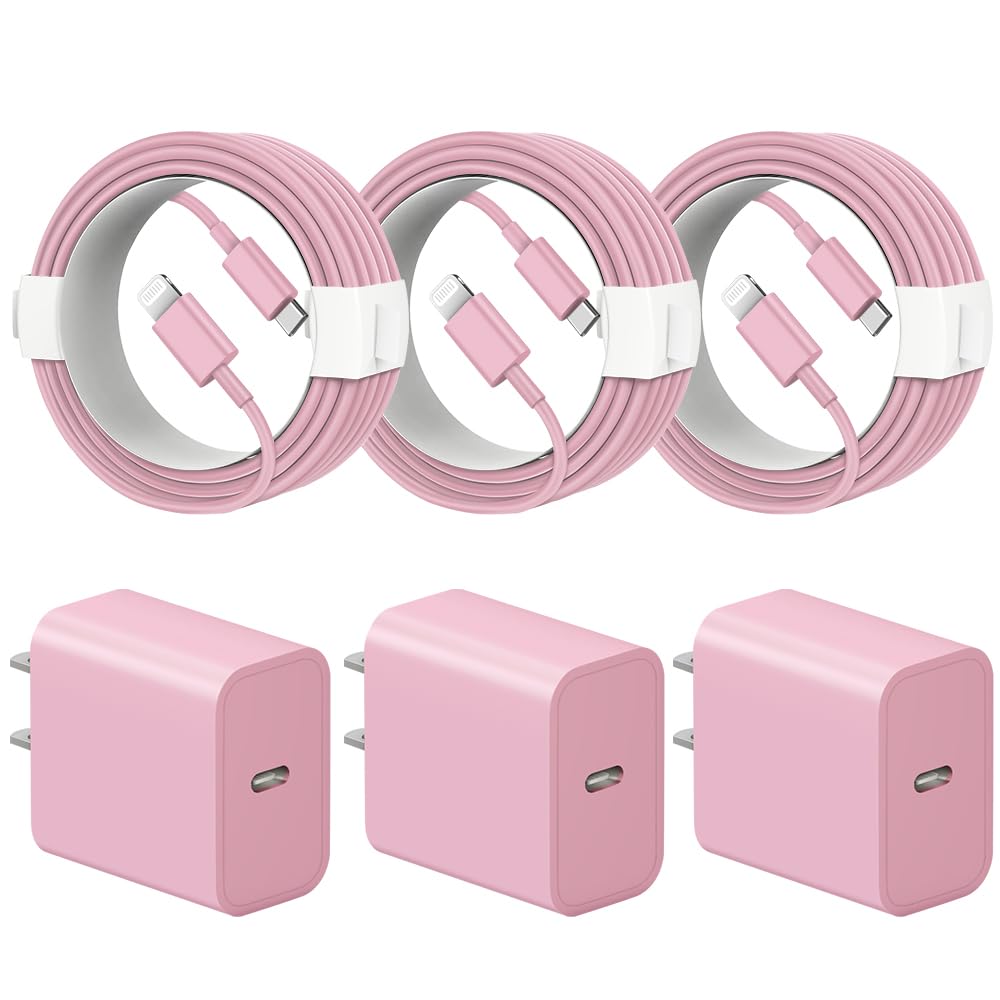 iPhone 14 13 12 11 Charger Fast Charging iPhone Fast Charger 3-Pack 20W iPad Chargers 6FT C Chargers Fast Charging Cord Whit iPhone 14/14 Max/13 Pro/13/12 Mini/12 Pro Max/11 Max/Xs and iPad (Pink)