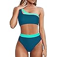 MOOSLOVER Women Cutout One Shoulder High Waisted Bikini High Cut Two Piece Swimsuits