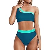 MOOSLOVER Women Cutout One Shoulder High Waisted Bikini High Cut Two Piece Swimsuits