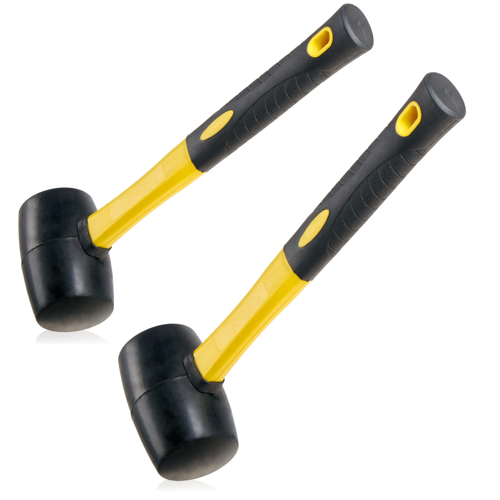COM-FOUR® 2X Rubber Hammer with Fiberglass Shaft - GRP Camping Hammer with Non-Slip Rubberized Handle - Soft-Faced Hammer for Crafts and Camping (2 Pieces - with GRP Handle)