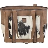 STS Ranchwear Women's Cowhide Trinity Tote Durable Spacious Leather Brown Bag with Various Pockets