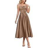VOUIAO Satin Pearl Slip Dress Cowl Neck Backless Midi with Adjustable Straps Wedding Guest Bridesmaid Cocktail Party Gown