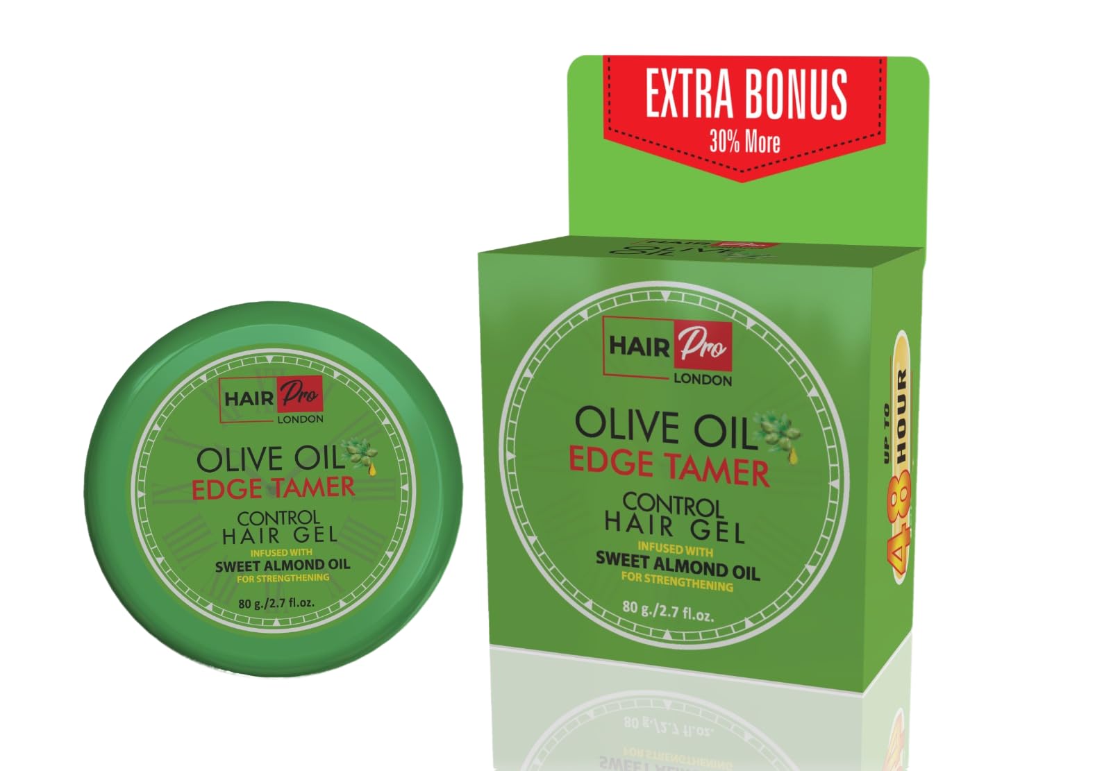 HAIRPRO LONDON OLIVE OIL EDGE CONTROL HAIR GEL INFUSED WITH SWEET ALMOND OIL 80G