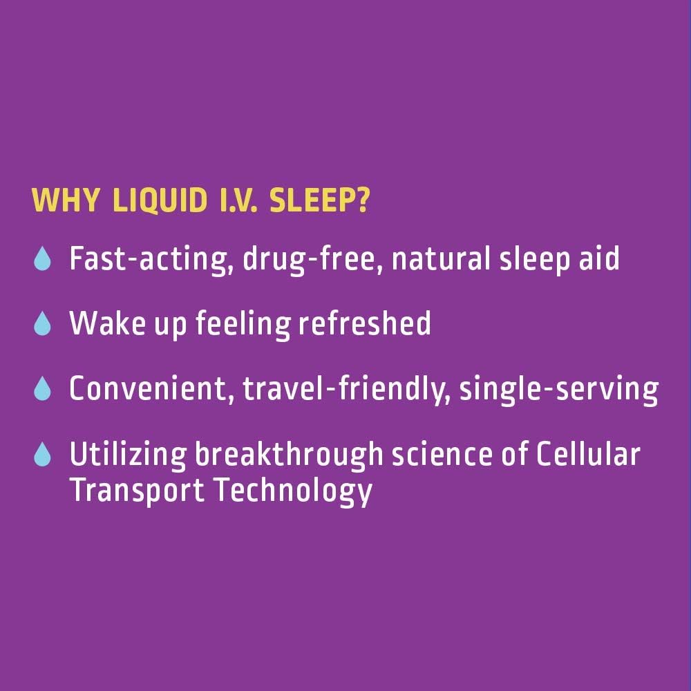 Liquid I.V. Sleep, Clean Sleep Support, Fast Acting, Natural Melatonin, L-theanine, Valerian Root, Sleep Aid (Blueberry Lavender, 10): Health & Personal Care