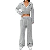 SweatyRocks Womens 2 Piece Outfits Lounge Sets Fall Sweatshirt Wide Leg Pant Casual Matching Sweat Set Tracksuit