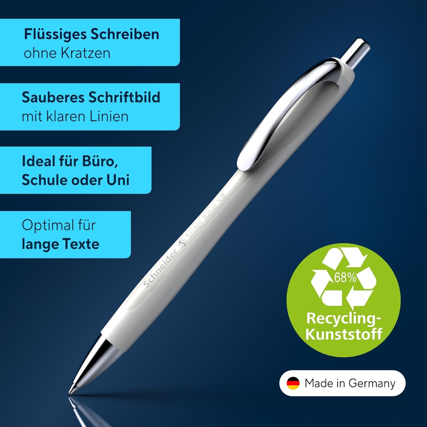 Schneider 132684 Slider Rave XB Kugelschreiber (Weiches Schreiben ohne Kratzen für lange Texte in Schule, Uni und Beruf) 4 Stück, Naturgrün + 3 Farben, Tinte: Blau 2