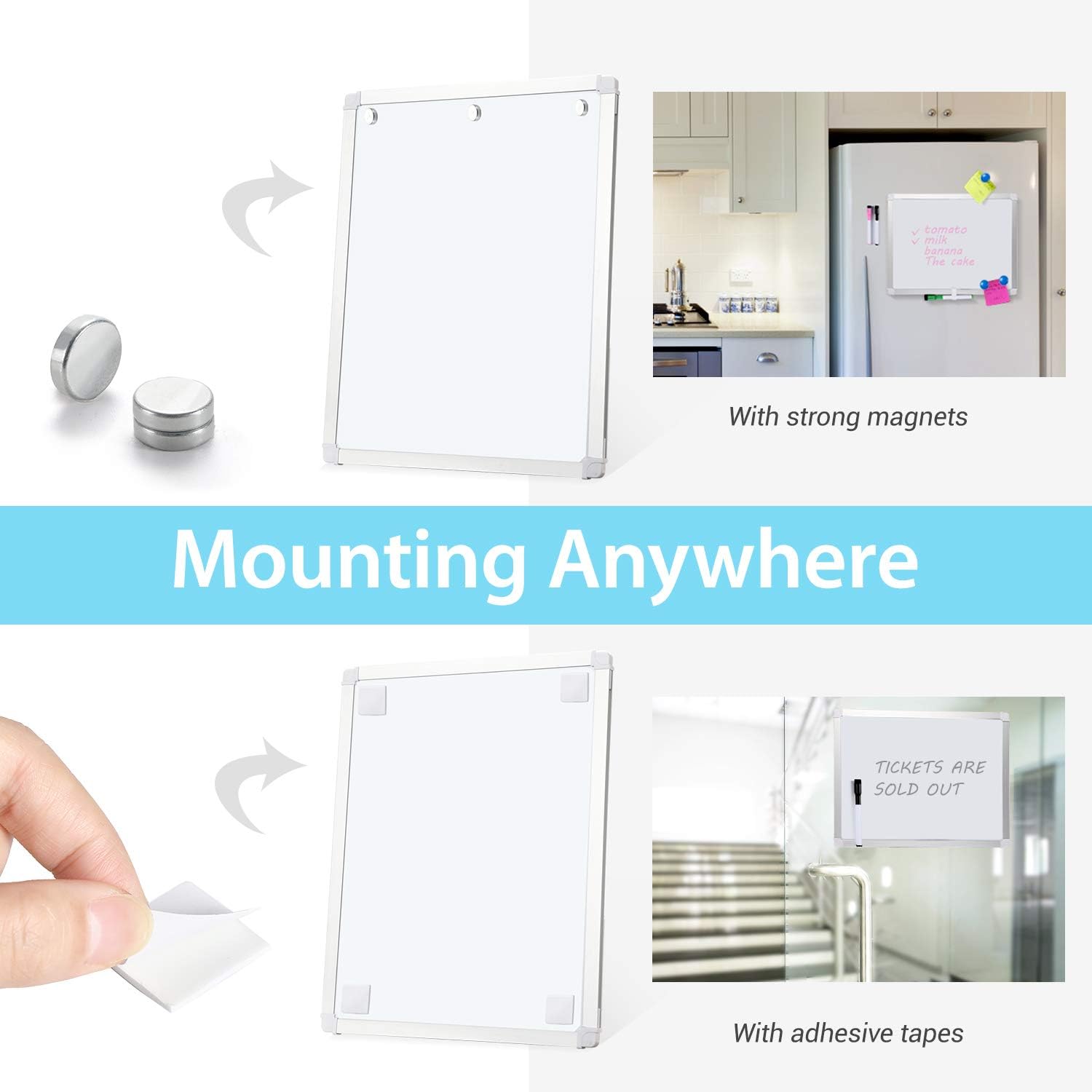 11" x 14" White Boards, Ohuhu 2 Packs Double Side Magnetic Hanging Whiteboards/ Dry Erase Board with 8 Whiteboard Markers, Dry Erase White Board for Fridge, Wall, Glasses, Home Office Aluminum Frame : Office Products