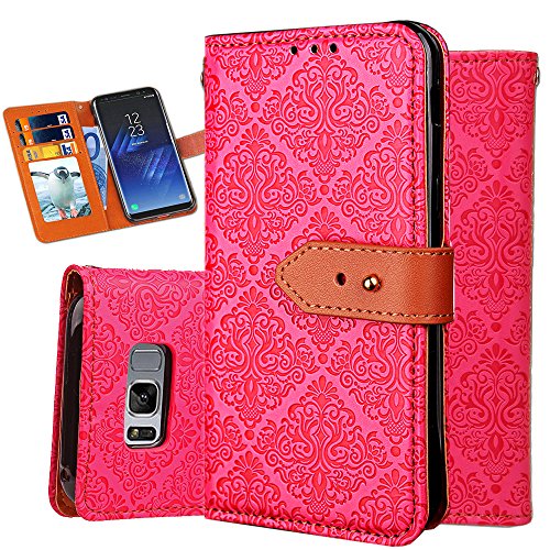 S8 Case,Galaxy S8 Wallet Case,Auker Shockproof Vintage Flip Leather Book Design Folio Flop Folding Stand Purse Cover with Card Holder&Hidden Pocket for Women/Men for Samsung Galaxy S8 (Rose)