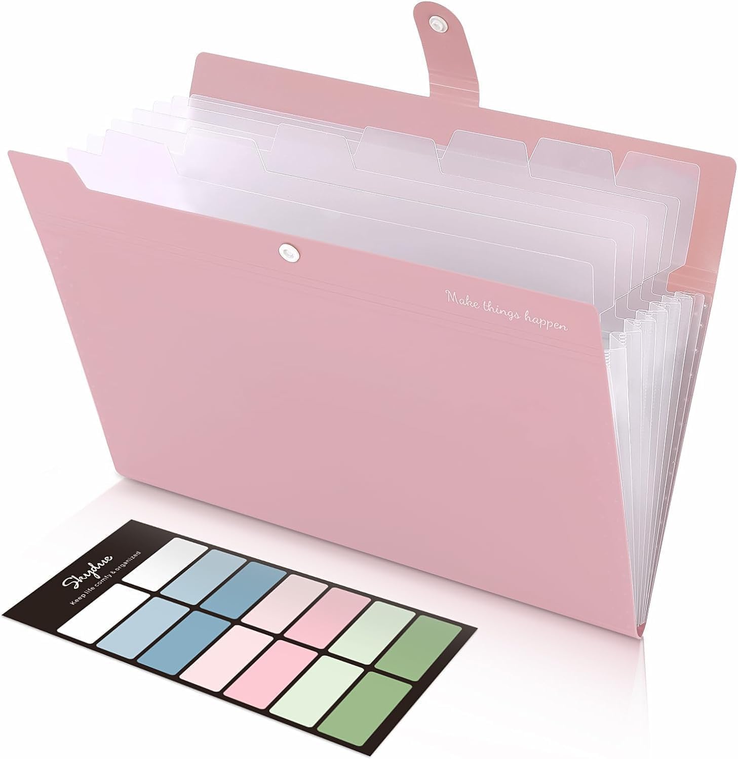 SKYDUE Folders for Paperwork A4, Expanding File Folder with 8 Pockets, Pastel Folders, Paperwork File Organiser, Folder Organiser for Documents, Bills, Invoices(Pink)