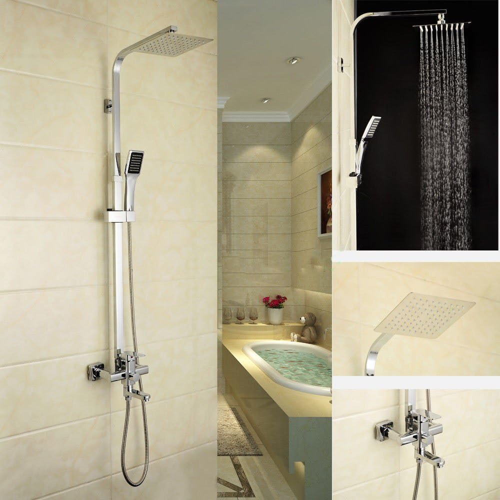 unho Square Bar Mixer Shower Set Thermostatic Valve 8 Inches Twin Head