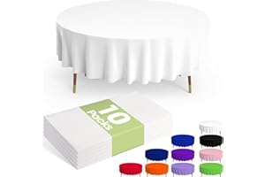 Pureegg Plastic Table Cloth Disposable - 10 Pack, Disposable Table Cloths for Parties, Weddings, Decorative Round Tablecloths, 84'' White Plastic Tablecloth, Leakproof & Sturdy, White