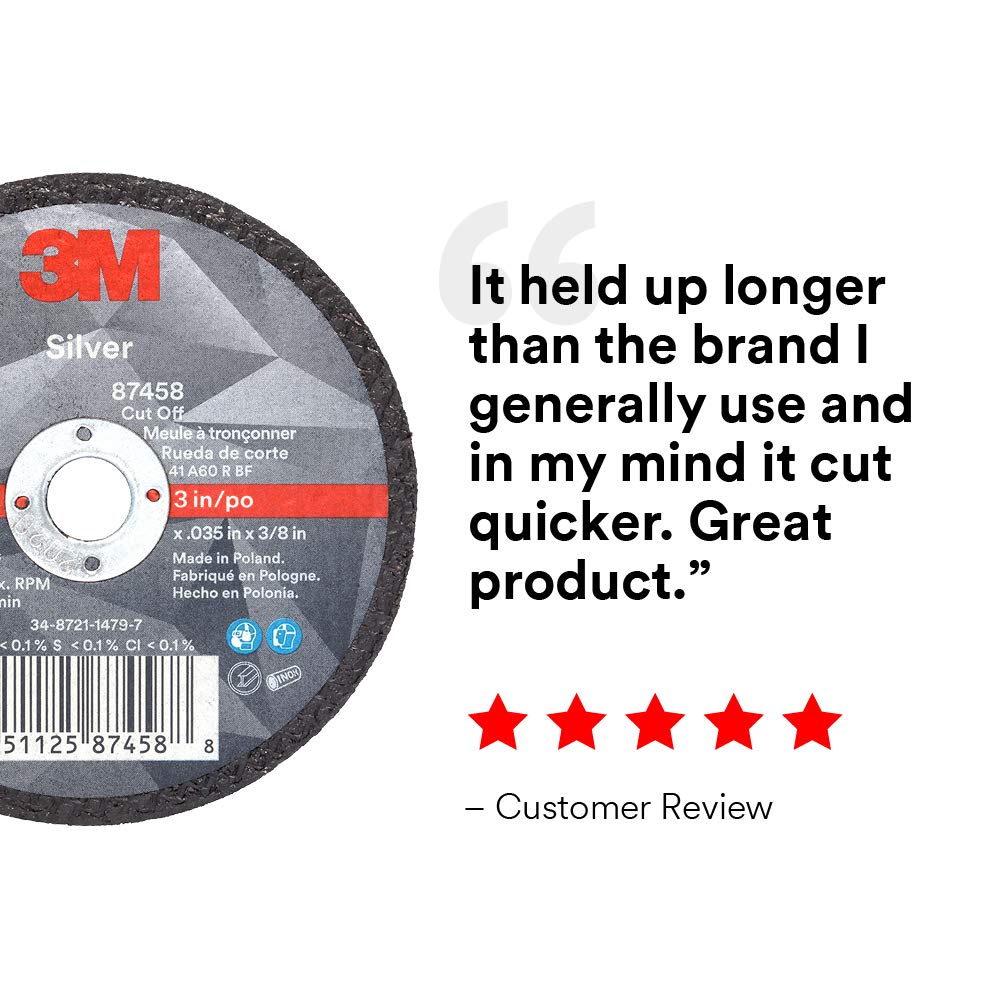3M Silver Cut-Off Wheel - Type 1 Metal Cutting Wheel - For Angle Grinder or Cut-Off Tool - 3" x .035" x 3/8" Arbor Hole - 87458: Industrial & Scientific