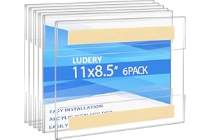 Ludery Acrylic Sign Holder 8.5 x 11 Inches Horizontal,Clear Plastic Wall Wall Frame Poster Paper Holder with Double Sided Tape for Office, Home, Store, Restaurant-No Drilling (6 Pack)