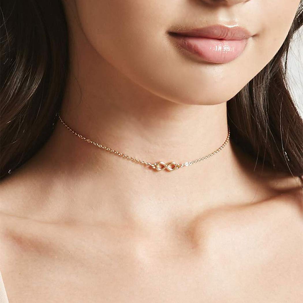 Yienate Fashion Necklace Boho Choker Infinity Symbol Pendant Lucky 8 Pendant Jewelry For Woman and Girls (Gold)