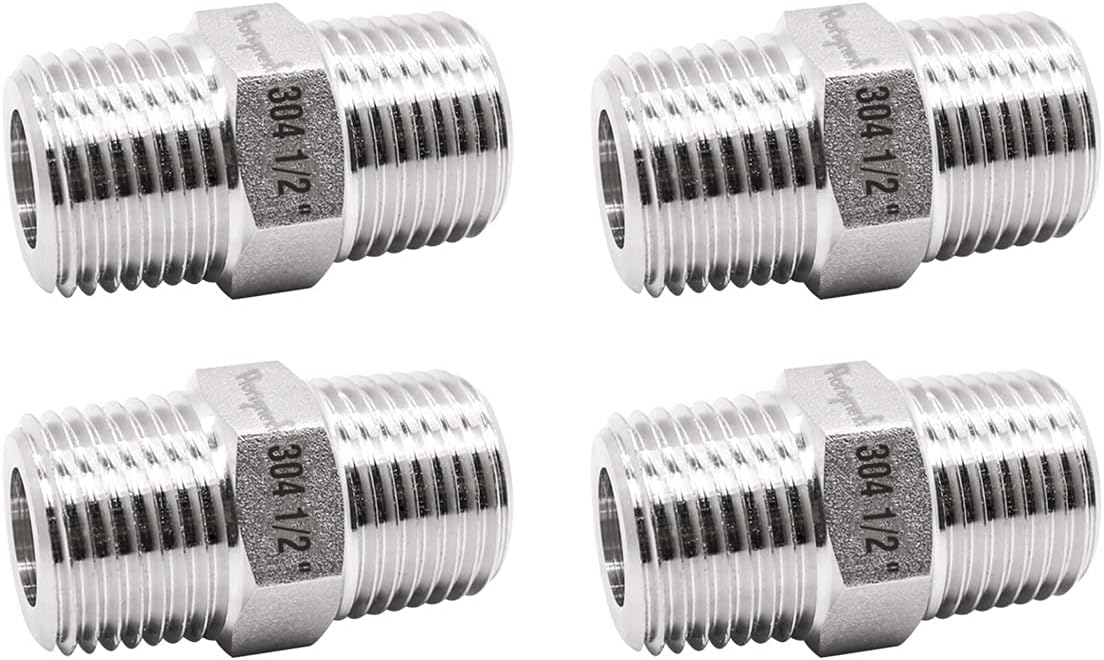 Horiznext npt 1/2 stainless steel hex pipe fitting, 3/4 inch O.D. male thread cast adapter connects gas hose air line pvc water pipe, for valve shower faucet tube coupler extension.(4 pcs)