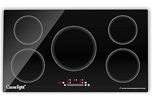 Cusinesync 36 Inch Induction Cooktop, 5 Burner Electric Cooktop with 9 Power Levels, Touch Control, Timer, Child Lock and Residual Heat Warning, 10800W, 220-240V for Hard Wire