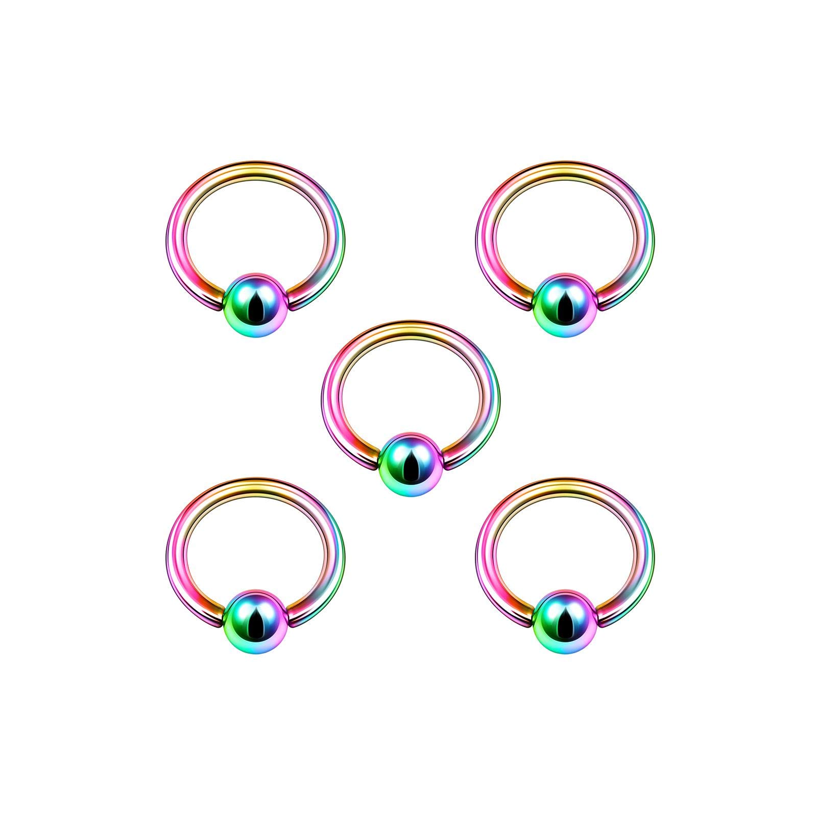BanaVega 5PCS Anodized Rainbow BCR Hoop 16g 1/4 6mm 3mm Ball Cartilage Tragus Nose Septum Earrings Eyebrow Piercing Jewellery 5041