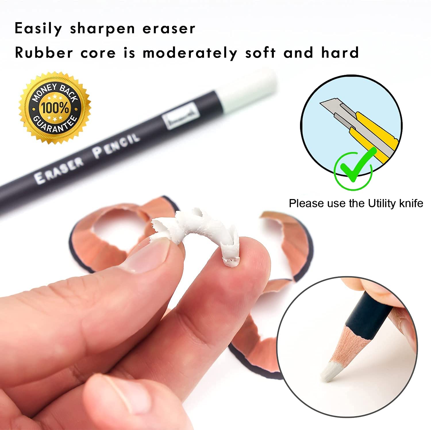 Brusarth 3pc Eraser Set - Fine Detail Eraser for Sketching, Charcoal Drawings & Colored Pencils
